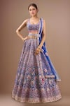 Buy_Shyam Narayan Prasad_Blue Silk, Chiffon Embroidery, Gota Patti Round Neck Mazarine Lehenga Set _at_Aza_Fashions