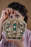 Shop_Puneet Gupta_Gold Beads, Crystals Crown Minaudiere Handbag _at_Aza_Fashions