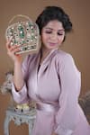 Buy_Puneet Gupta_Gold Beads, Crystals Crown Minaudiere Handbag _at_Aza_Fashions