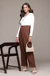 Buy_Ritu Kumar_Brown Polyester, Spandex Red Plum Straight Leg Pant _at_Aza_Fashions