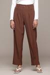 Shop_Ritu Kumar_Brown Polyester, Spandex Red Plum Straight Leg Pant _at_Aza_Fashions