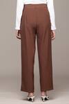 Ritu Kumar_Brown Polyester, Spandex Red Plum Straight Leg Pant _at_Aza_Fashions