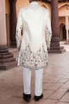 Shop_Arihant Rai Sinha_Cream Silk, Polyester, Viscose Embroidery, Sequins Thread Sherwani And Pant Set _at_Aza_Fashions