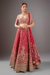 Buy_Kalighata_Red Sequins, Zari, Embroidery Cherry Spring Fall Lehenga Set _at_Aza_Fashions