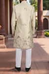 Shop_Arihant Rai Sinha_Gold Silk, Polyester, Viscose Embroidery, Sequins Thread Sherwani And White Pant _at_Aza_Fashions