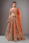 Buy_Kalighata_Orange Silk Embroidery, Sequins, Zari Rust Elnaz Lehenga Set _at_Aza_Fashions