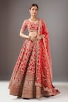 Buy_Kalighata_Red Embroidery Vani Lehenga Set _at_Aza_Fashions