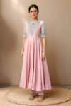 Buy_Bhumika Sharma_Pink Embroidery Round Neck Floral Yoke Anarkali And Pant Set _at_Aza_Fashions