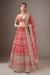 Buy_Kalighata_Red Sequins, Embroidery, Beads V-neck Loop Lehenga With Two Dupattas _at_Aza_Fashions