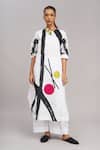 Buy_Taika By Poonam Bhagat_White Linen Embroidery Round Neck Printed Tunic And Pant Set _at_Aza_Fashions