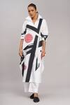 Buy_Taika By Poonam Bhagat_White Linen Embroidery Collared Printed Tunic And Pant Set _Online_at_Aza_Fashions