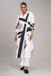 Buy_Taika By Poonam Bhagat_White Linen Embroidery Collared Printed Tunic And Pant Set _at_Aza_Fashions