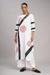 Buy_Taika By Poonam Bhagat_White Linen Embroidery Round Neck Printed Tunic And Pant Set _at_Aza_Fashions