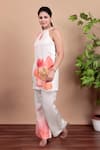 Nidhi Kejriwal_Off White Cotton, Linen Embroidery Halter Neck Floral Hand-painted Co-ord Set _Online_at_Aza_Fashions