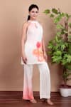 Buy_Nidhi Kejriwal_Off White Cotton, Linen Embroidery Halter Neck Floral Hand-painted Co-ord Set _Online_at_Aza_Fashions
