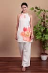 Shop_Nidhi Kejriwal_Off White Cotton, Linen Embroidery Halter Neck Floral Hand-painted Co-ord Set 