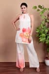 Buy_Nidhi Kejriwal_Off White Cotton, Linen Embroidery Halter Neck Floral Hand-painted Co-ord Set _at_Aza_Fashions