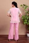 Shop_Nidhi Kejriwal_Pink Chanderi, Organza Beads, Sequins V-neck, Round Light Beaded Shrug Pant Set _at_Aza_Fashions