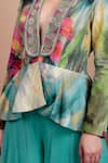 Shop_Nidhi Kejriwal_Aqua Crepe, Georgette Beads V-neck Floral Peplum Top With Palazzo Pants _Online_at_Aza_Fashions