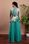 Shop_Nidhi Kejriwal_Aqua Crepe, Georgette Beads V-neck Floral Peplum Top With Palazzo Pants _at_Aza_Fashions