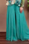Nidhi Kejriwal_Aqua Crepe, Georgette Beads V-neck Floral Peplum Top With Palazzo Pants _at_Aza_Fashions