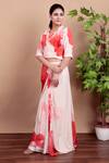 Buy_Nidhi Kejriwal_Pink Crepe Open Neck Floral Indo-western Drape Set _Online_at_Aza_Fashions