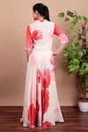 Shop_Nidhi Kejriwal_Pink Crepe Open Neck Floral Indo-western Drape Set _at_Aza_Fashions