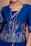 Shop_Nidhi Kejriwal_Blue Chiffon, Silk Embroidery, Sequins Round Royal Hand-printed Jacket Saree _Online_at_Aza_Fashions