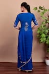 Shop_Nidhi Kejriwal_Blue Chiffon, Silk Embroidery, Sequins Round Royal Hand-printed Jacket Saree _at_Aza_Fashions