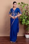 Buy_Nidhi Kejriwal_Blue Chiffon, Silk Embroidery, Sequins Round Royal Hand-printed Jacket Saree 