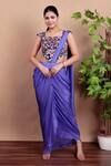 Buy_Nidhi Kejriwal_Purple Silk, Crepe Embroidery Square Neck Designer Pre-draped Saree Set _at_Aza_Fashions
