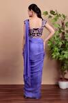 Shop_Nidhi Kejriwal_Purple Silk, Crepe Embroidery Square Neck Designer Pre-draped Saree Set _at_Aza_Fashions