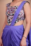 Shop_Nidhi Kejriwal_Purple Silk, Crepe Embroidery Square Neck Designer Pre-draped Saree Set _Online_at_Aza_Fashions