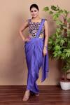 Nidhi Kejriwal_Purple Silk, Crepe Embroidery Square Neck Designer Pre-draped Saree Set _at_Aza_Fashions