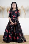 Buy_Mamma Plz_Black Chanderi Floral Handwoven Lehenga Set _at_Aza_Fashions