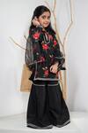 Buy_Mamma Plz_Black Chanderi, Net Floral Sharara Set _at_Aza_Fashions