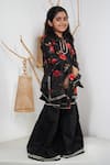 Buy_Mamma Plz_Black Chanderi, Net Floral Sharara Set _Online_at_Aza_Fashions