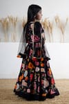 Shop_Mamma Plz_Black Embroidery Floral Hand Block Print Lehenga Set _at_Aza_Fashions
