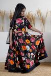 Buy_Mamma Plz_Black Embroidery Floral Hand Block Print Lehenga Set _Online_at_Aza_Fashions