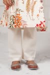 Mamma Plz_Ivory Chanderi, Cotton Floral Kurta Set _Online_at_Aza_Fashions