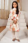 Mamma Plz_Ivory Chanderi, Cotton Floral Kurta Set _at_Aza_Fashions