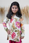 Mamma Plz_Multi Color Chanderi Gota Patti Floral Print Kurta And Hot Pink Pant Set _Online_at_Aza_Fashions