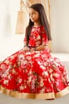 Mamma Plz_Red Chanderi Zari Floral Lehenga Set _Online_at_Aza_Fashions