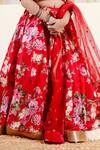 Shop_Mamma Plz_Red Chanderi Zari Floral Lehenga Set _Online_at_Aza_Fashions