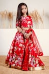 Buy_Mamma Plz_Red Chanderi Zari Floral Lehenga Set _at_Aza_Fashions