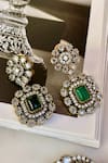 Shop_Saga Jewels_Green Rhinestones, Gemstones Designer Necklace And Earring Set _at_Aza_Fashions