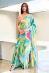 Shop_Label Lila_Green Crepe Sweetheart Neck Floral Print Sharara Set _Online_at_Aza_Fashions