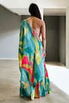 Shop_Label Lila_Green Crepe Sweetheart Neck Floral Print Sharara Set _at_Aza_Fashions
