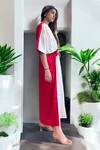 Shop_Label Lila_Off White Crepe V-neck And Pink Designer Kaftan _at_Aza_Fashions