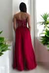 Shop_Label Lila_Red Crepe Embroidery Sweetheart Neck Corset And Pant Set _at_Aza_Fashions